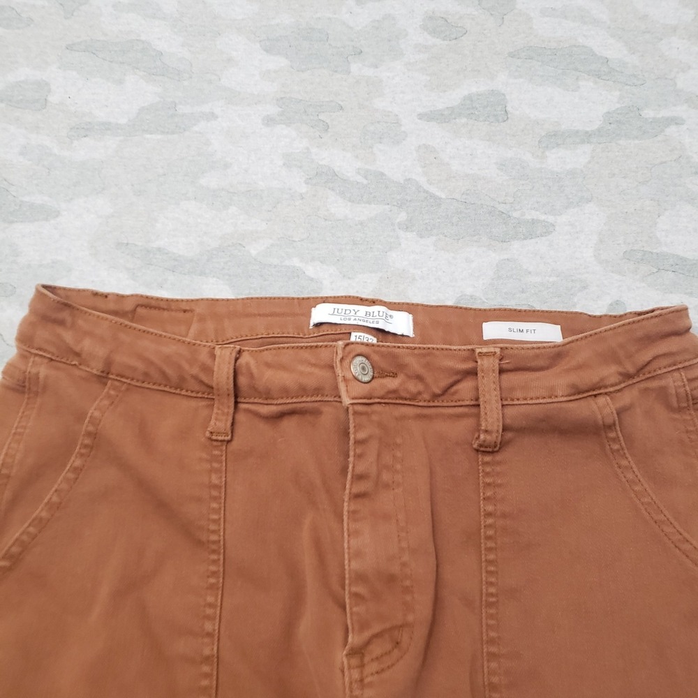 Judy Blue Pants Womens 15/32 Brown Slim Fit Pockets Workwear Carpenter - Picture 2 of 11